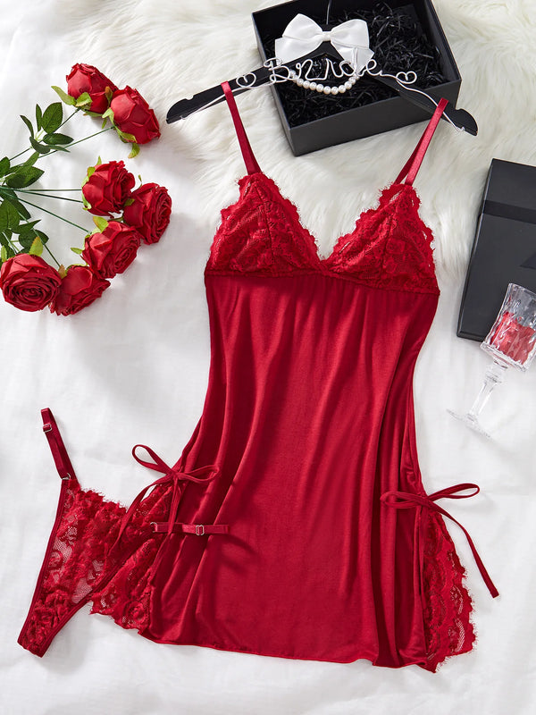 Red Lace Cami Set